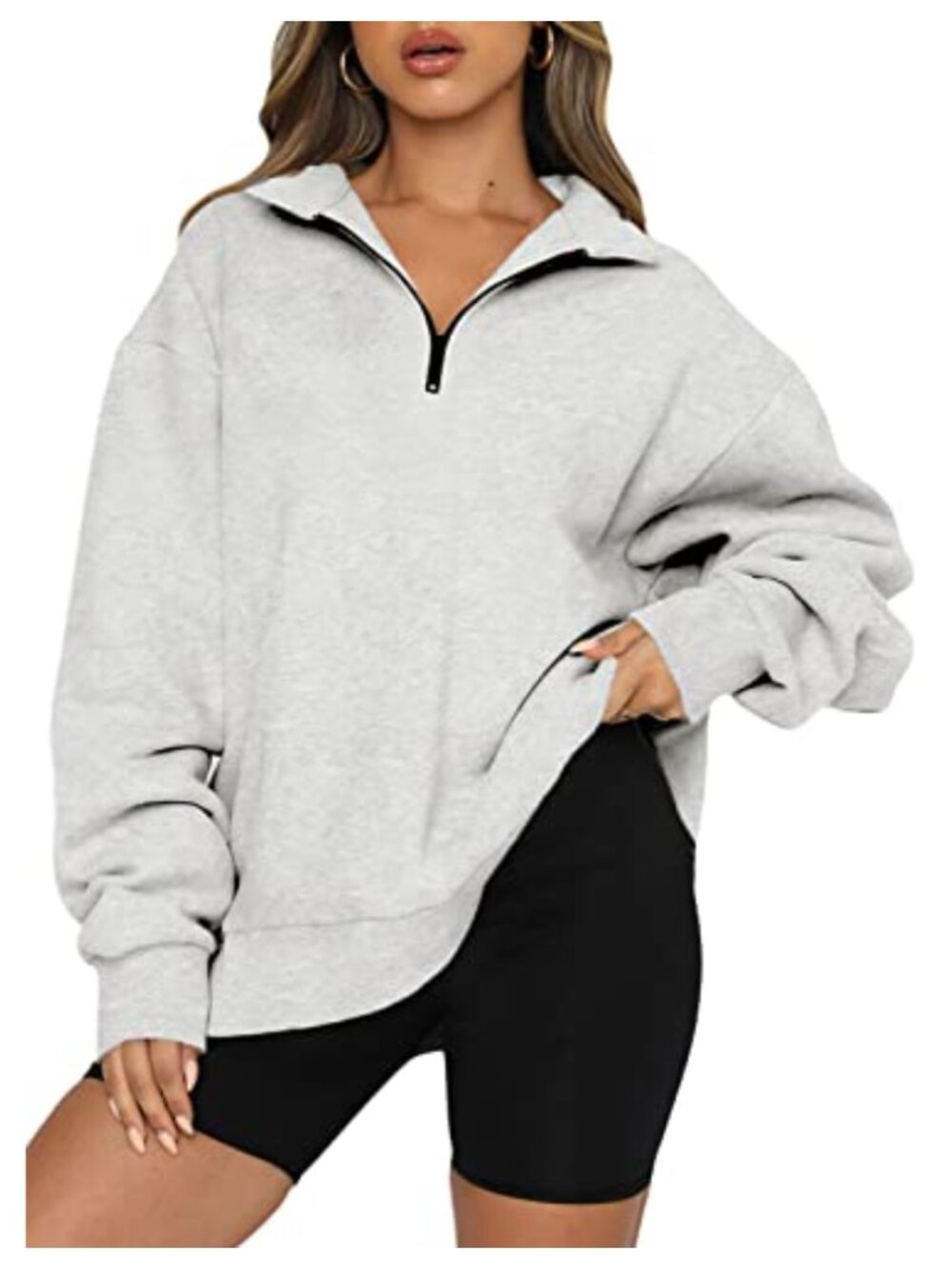 Oversized Fleece Half Zip Pullover Sweatshirt Workout Top